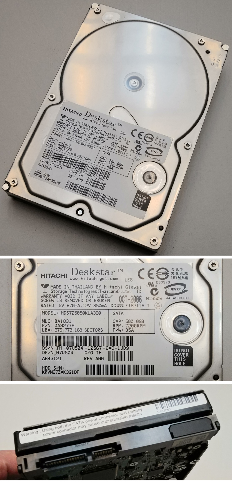 모닝힐][중고] 히타치 500기가 사타 하드 Hitachi HDS725050KLA360